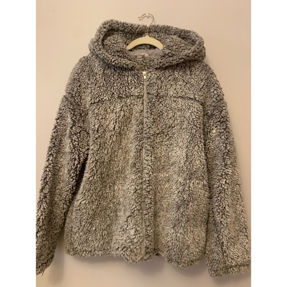 Grey faux sherpa / fur coat - Picture 2 of 3